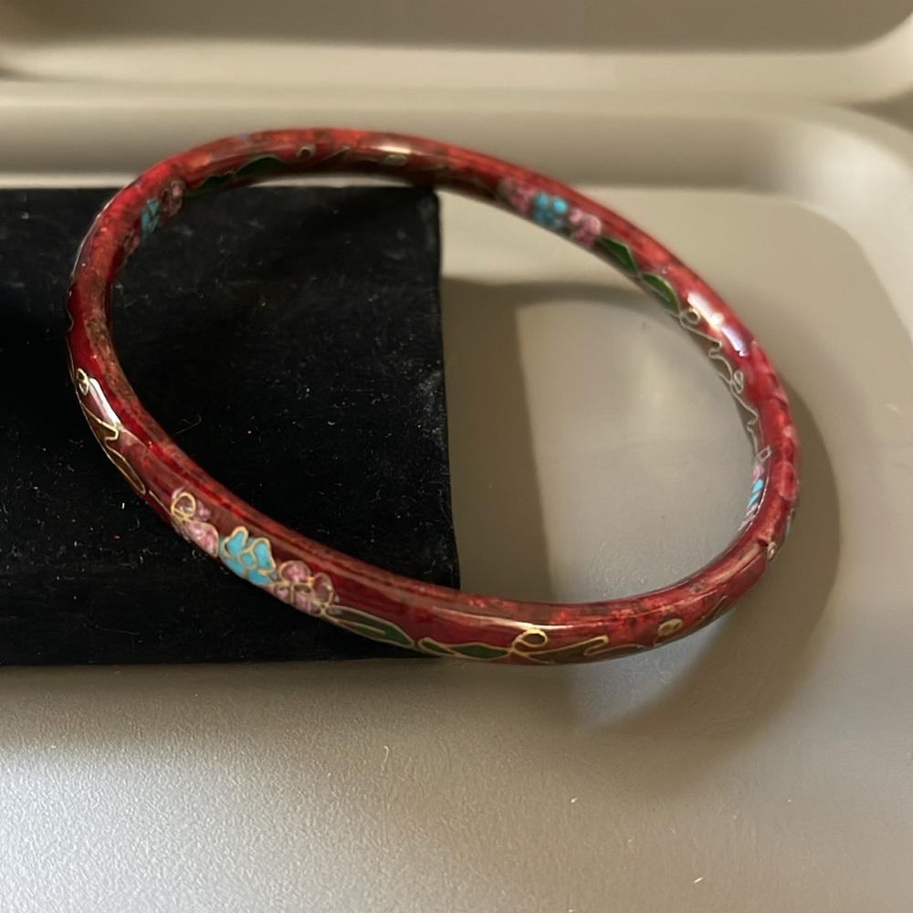 💐1950's Cloisonné  Red Floral Bangle